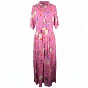 Abbey Glass Charlotte Dress Women's Large Pink Floral Button Front Cottagecore